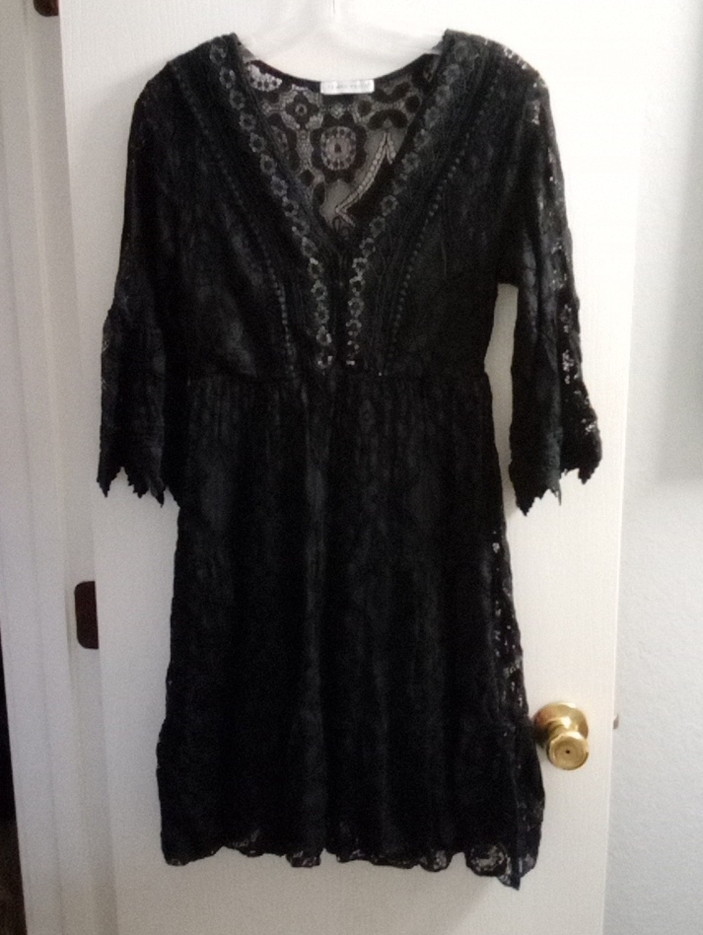 Tempo Paris Black Lace Midi Dress with V-Neck